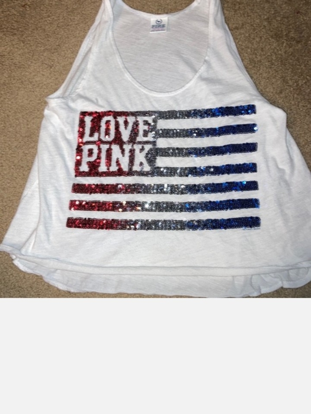 Victoria's Secret PINK Girls' White Sequin 'LOVE PINK' Tank Top